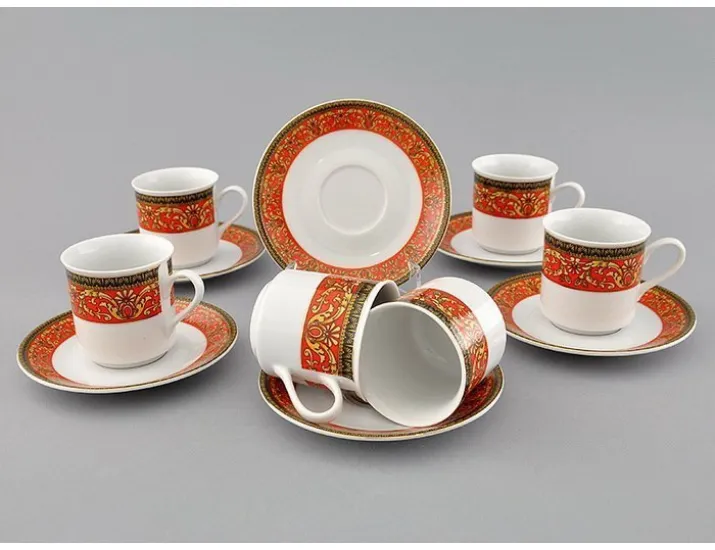 Набор кофейных пар на 6 персон 12 предметов 0,15л Leander Сабина Красна лента декор 0979 02160414-0979