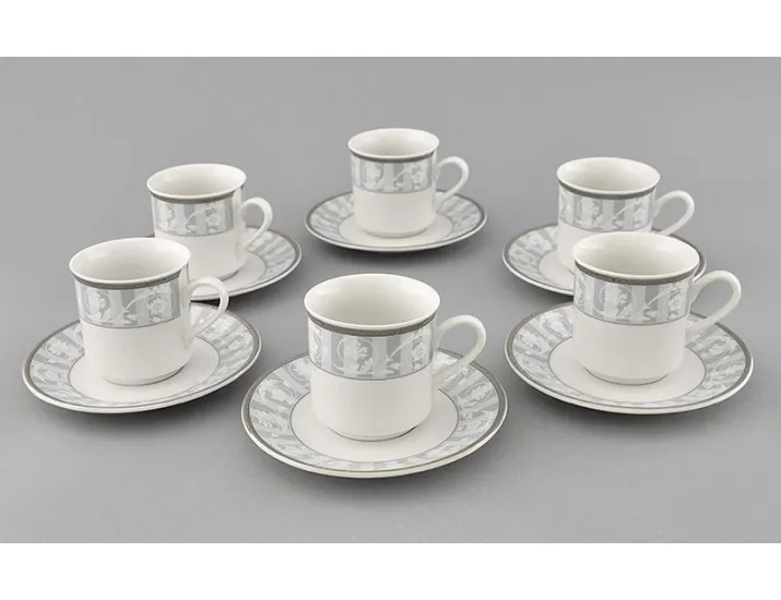 Набор кофейных пар 6шт 0,15л Leander Сабина Серый орнамент декор 1013 02160414-1013