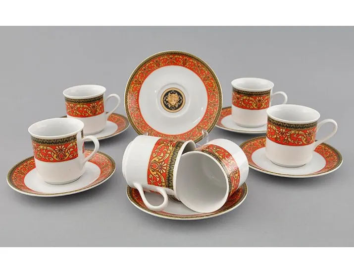 Набор кофейных пар на 6 персон 12 предметов 0,15л Leander Сабина Красна лента (Версаче) декор B979 02160414-B979