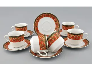 Набор чайных пар на 6 персон 12 предметов 0,20л Leander Сабина Красна лента декор 0979