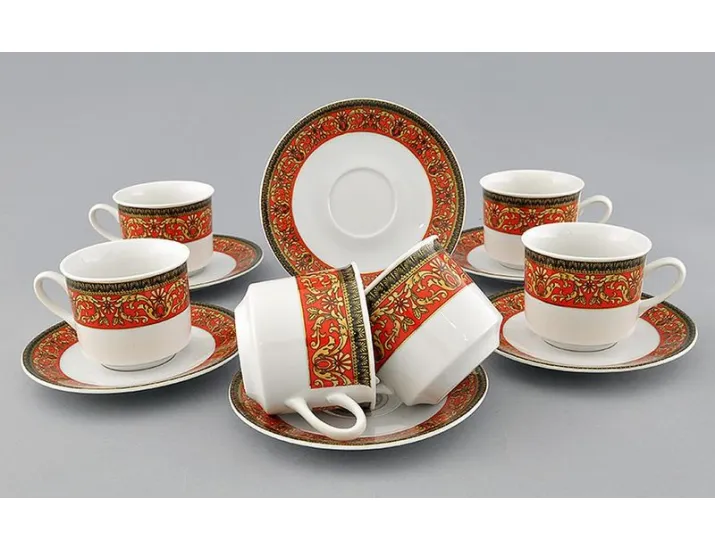 Набор чайных пар на 6 персон 12 предметов 0,20л Leander Сабина Красна лента декор 0979