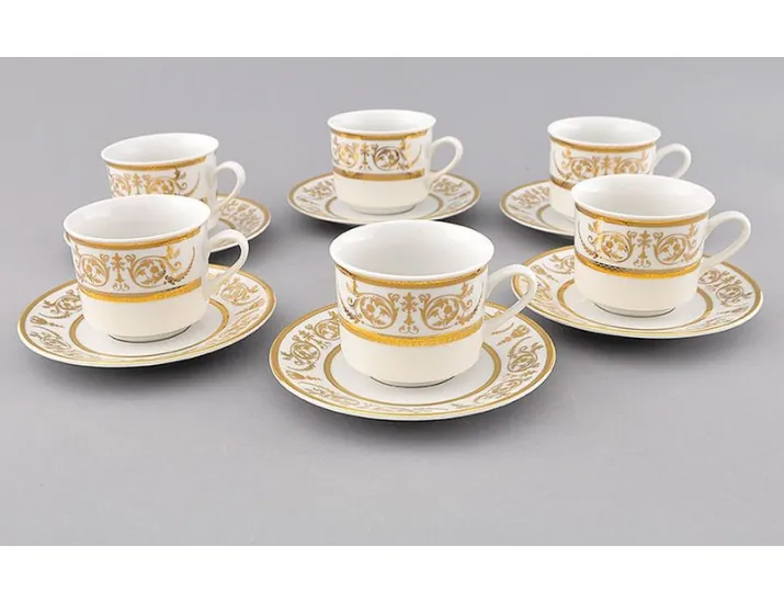 Набор чайных пар на 6 персон 12 предметов 0,20л Leander Сабина Золотой орнамент декор 1373