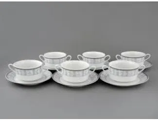 Набор чашек для супа на подставках 350мл Leander Сабина Серый орнамент декор 1013