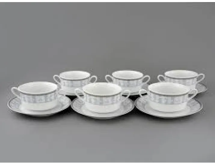 Набор чашек для супа на подставках 350мл Leander Сабина Серый орнамент декор 1013