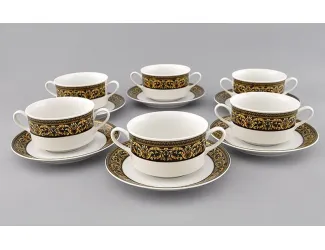 Набор чашек для супа 6шт с блюдцами 300мл Leander Сабина Версаче декор 172B