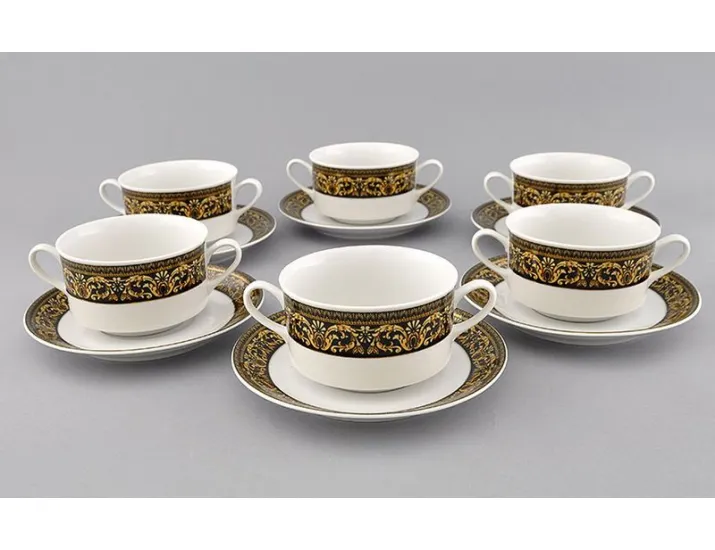 Набор чашек для супа 6шт с блюдцами 300мл Leander Сабина Версаче декор 172B