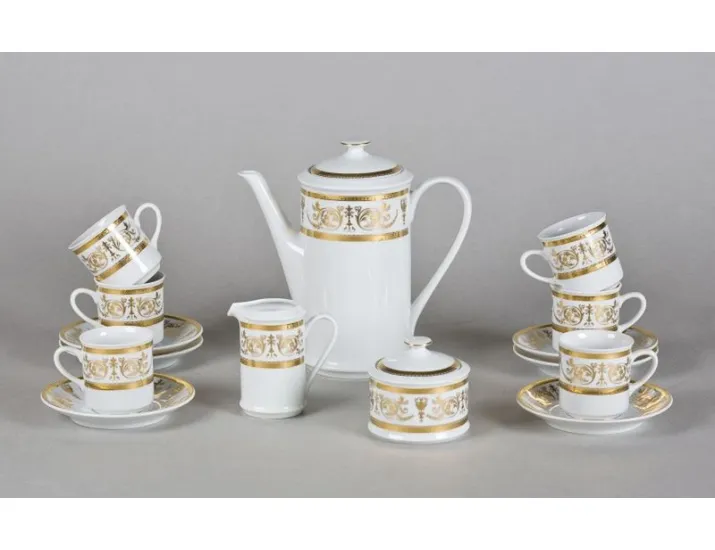 Сервиз кофейный 15 предметов 6 персон 0,15л Leander Сабина Золотой орнамент декор 1373