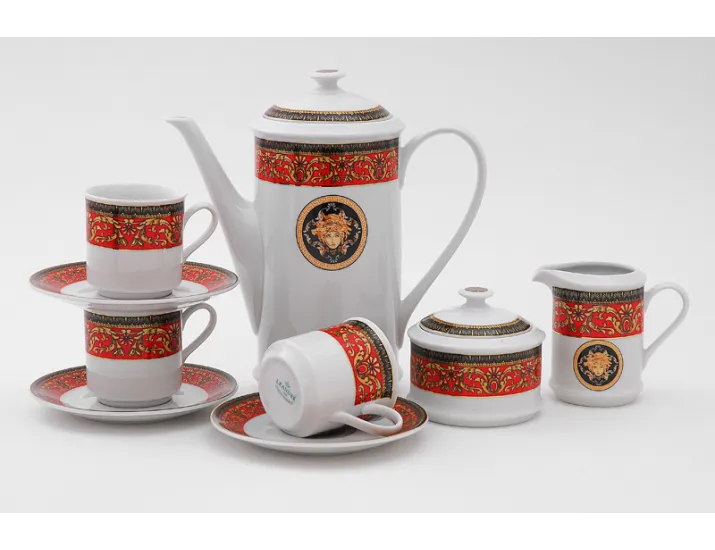 Сервиз кофейный 15 предметов 6 персон 0,15л Leander Сабина Красна лента (Версаче) декор B979