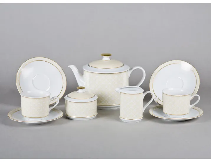 Сервиз чайный 15 предметов 6 персон Leander Сабина Бежевое плетение 02160725-243D