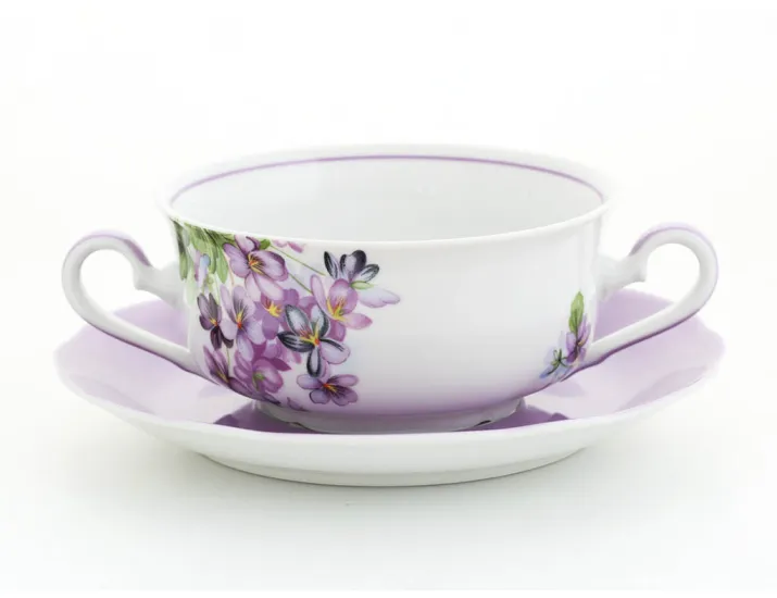 Набор чашек для супа с ручками 360мл 6шт Leander Мэри-Энн Лиловые цветы декор 2391