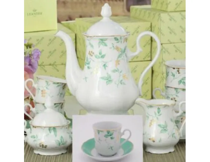 Сервиз кофейный 15 предметов 6 персон 0,15л Leander Мэри-Энн Зелёные листья декор 1381