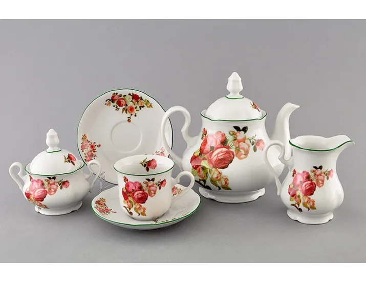 Сервиз чайный 15 предметов 6 персон Leander Мэри-Энн Красные розы декор 2405 03160725-2405