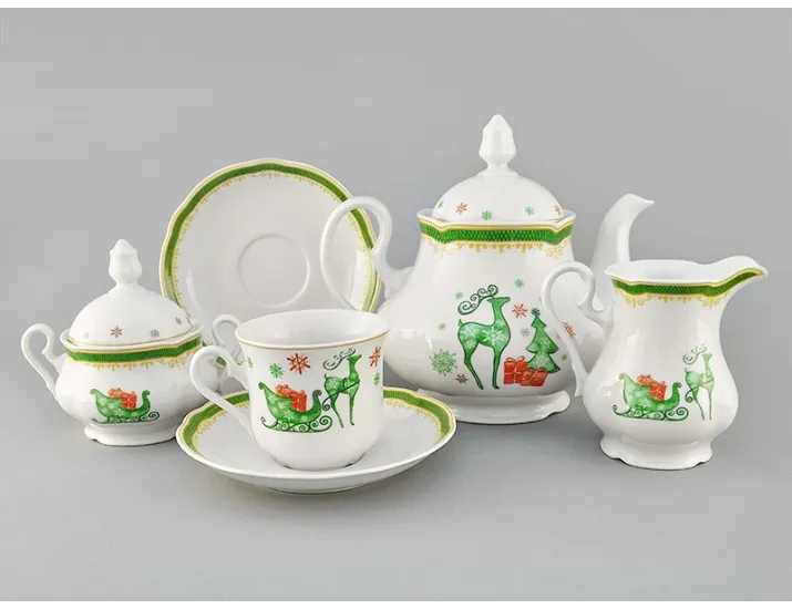 Сервиз чайный 15 предметов 6 персон Leander Мэри-Энн, Рождество Олени Новогодняя коллекция декор 2573 03160725-2573