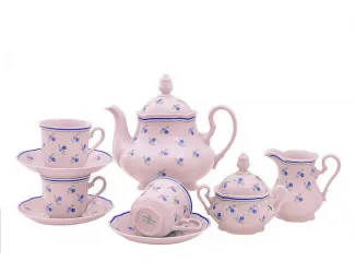 Сервиз чайный 15 предметов 6 персон Leander Мэри-Энн Синие цветы, розовый фарфор 03260725-0887