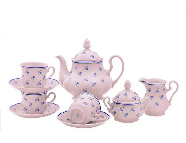 Сервиз чайный 15 предметов 6 персон Leander Мэри-Энн Синие цветы, розовый фарфор 03260725-0887