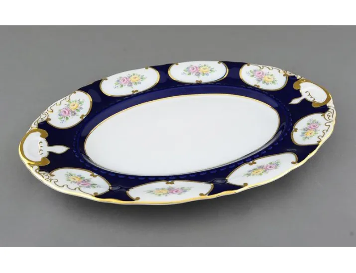 Блюдо овальное 36см Leander Соната Розовый цветок кобальт декор 0419 07111513-0419