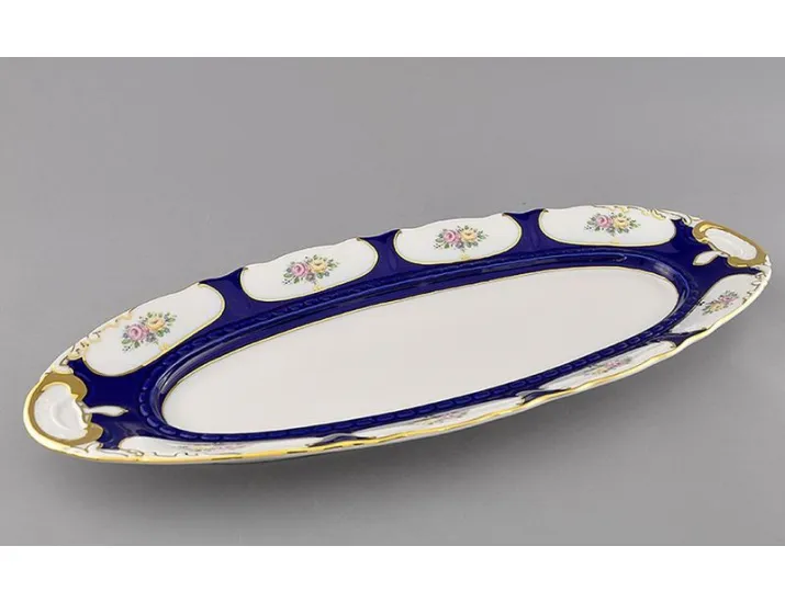 Блюдо овальное 55,5см Leander Соната Розовый цветок кобальт декор 0419 07111518-0419