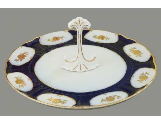 Тарелка для торта на ножке 26см Leander Соната Золотой цветок кобальт декор 0443 07116024-0443