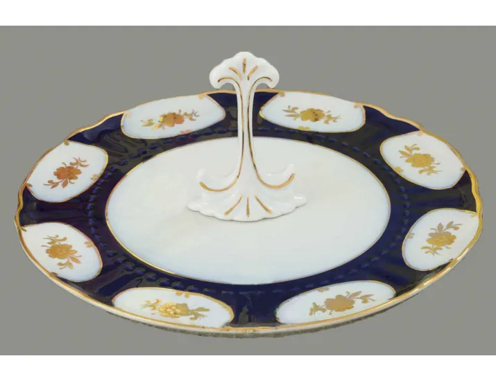 Тарелка для торта на ножке 26см Leander Соната Золотой цветок кобальт декор 0443 07116024-0443