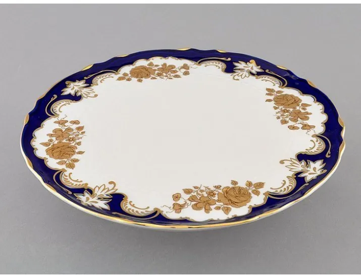 Тарелка для торта на ножке 26см Leander Соната Золотая роза кобальт декор 1457 07116034-1457