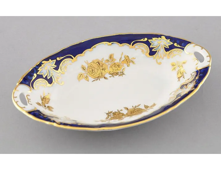 Блюдо овальное 17см Leander Соната Золотая роза кобальт декор 1457 07116123-1457