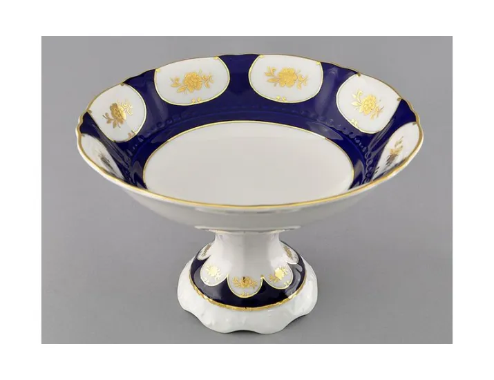 Ваза для фруктов на ножке 23см Leander Соната Золотой цветок кобальт декор 0443 07116155-0443