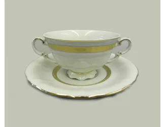 Чаша для супа с блюдцем 350мл Leander Соната Золотая лента декор 1239