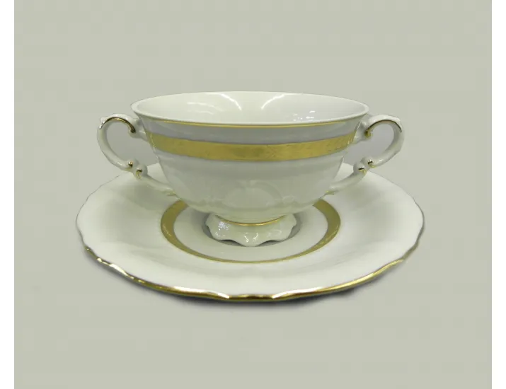 Чаша для супа с блюдцем 350мл Leander Соната Золотая лента декор 1239 слоновая кость