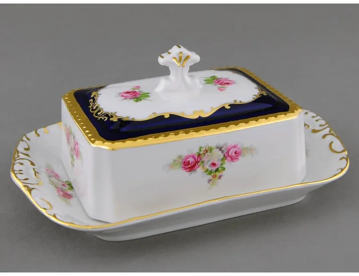 Масленка граненная 0,25кг Leander Соната Мелкие цветы (Кобальт) декор 0440 07122315-0440