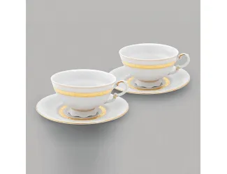 Набор чайных пар на 2 персоны 4 предмета 0,20л Leander Золотая лента декор 1239