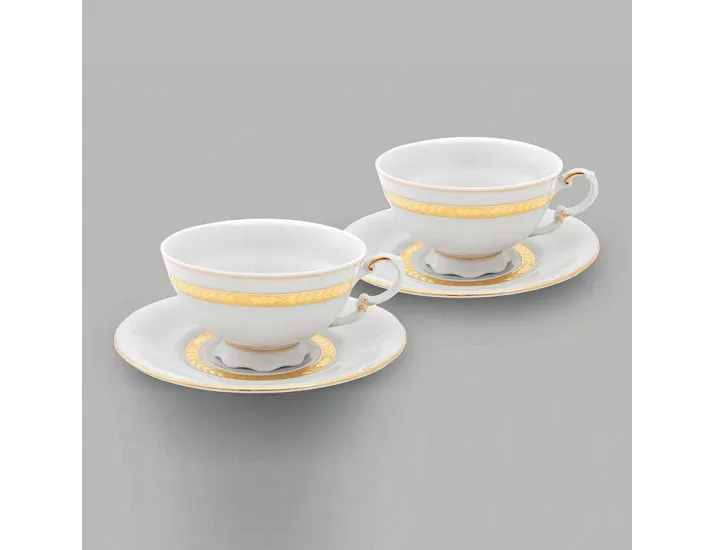 Набор чайных пар на 2 персоны 4 предмета 0,20л Leander Золотая лента декор 1239