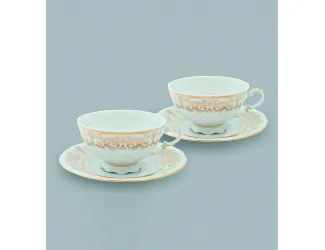 Набор чайных пар на 2 персоны 4 предмета 0,20л Leander Золотой орнамент декор 1373