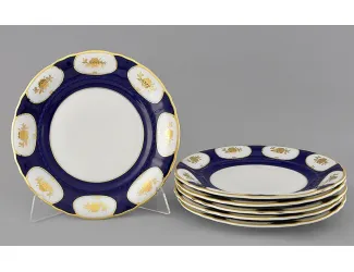Набор тарелок мелких 6шт 25см Leander Соната Золотой цветок кобальт декор 0443 07160115-0443	