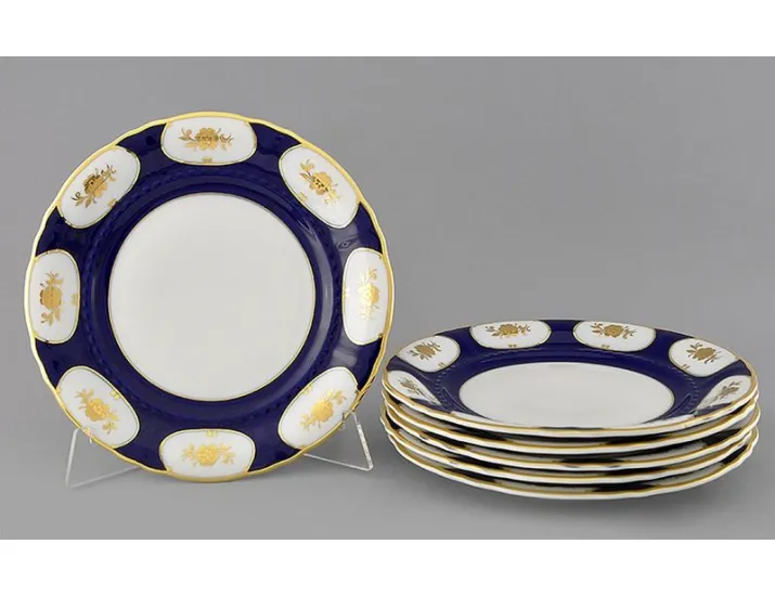 Набор тарелок мелких 6шт 25см Leander Соната Золотой цветок кобальт декор 0443 07160115-0443	