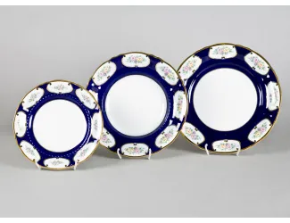 Набор тарелок 18 предметов Leander Соната Розовый цветок кобальт декор 0419