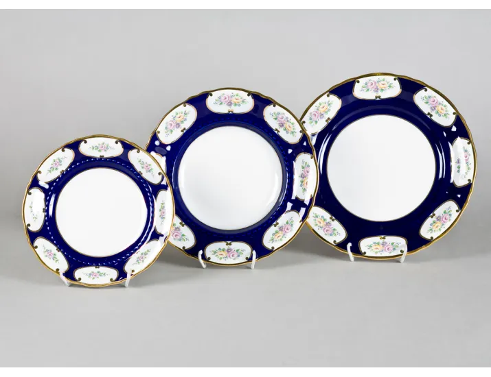 Набор тарелок 18 предметов Leander Соната Розовый цветок кобальт декор 0419