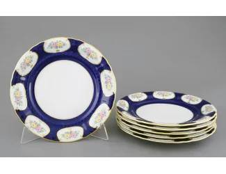 Набор тарелок десертных 6шт 17см Leander Соната Розовый цветок кобальт декор 0419