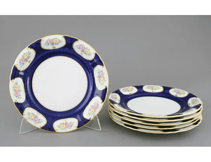 Набор тарелок десертных 6шт 17см Leander Соната Розовый цветок кобальт декор 0419