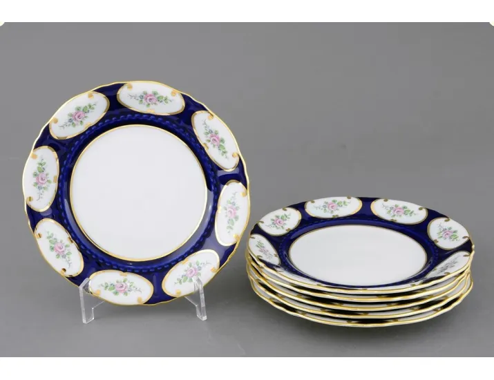 Набор тарелок десертных 6шт 19см Leander Соната Розовый цветок кобальт декор 0419