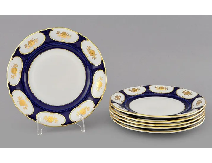 Набор тарелок десертных 6шт 19см Leander Соната Золотой цветок кобальт декор 07160319-0443