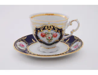 Набор кофейных пар на 6 персон 12 предметов 0,15л Leander Соната Мелкие цветы (Кобальт) декор 0440 07160414-0440