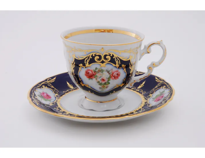 Набор кофейных пар на 6 персон 12 предметов 0,15л Leander Соната Мелкие цветы (Кобальт) декор 0440 07160414-0440