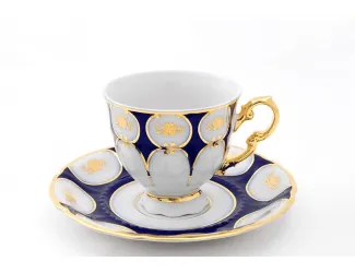 Набор кофейных пар 0,15л на 6 персон 12 предметов Leander Соната Золотой цветок кобальт декор 0443 07160414-0443
