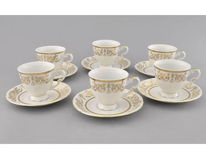 Набор кофейных пар на 6 персон 12 предметов 0,15л Leander Соната Золотой орнамент декор 1373 07160414-1373