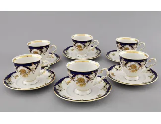 Набор кофейных пар 0,15л на 6 персон 12 предметов Leander Соната Золотая роза, кобальт декор 1457 07160414-1457