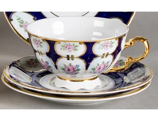 Набор чайных пар на 6 персон 12 предметов 0,20л Leander Соната Розовый цветок кобальт декор 0419