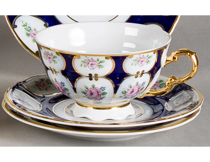 Набор чайных пар на 6 персон 12 предметов 0,20л Leander Соната Розовый цветок кобальт декор 0419