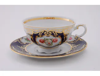 Набор чайных пар на 6 персон 12 предметов 0,20л Leander Соната Мелкие цветы (Кобальт) декор 0440