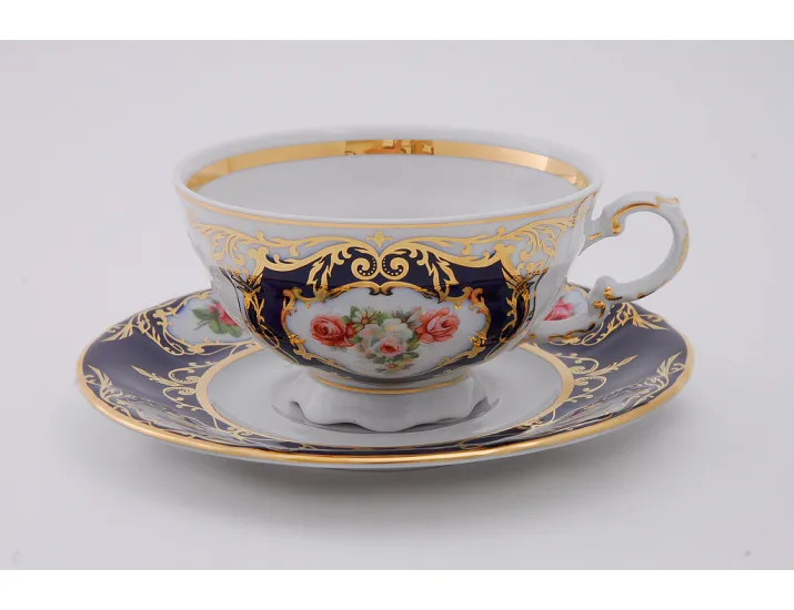 Набор чайных пар на 6 персон 12 предметов 0,20л Leander Соната Мелкие цветы (Кобальт) декор 0440