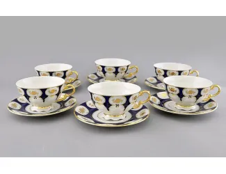 Набор чайных пар 6шт 200мл Leander Соната Золотой цветок кобальт декор 0443 07160425-0443
